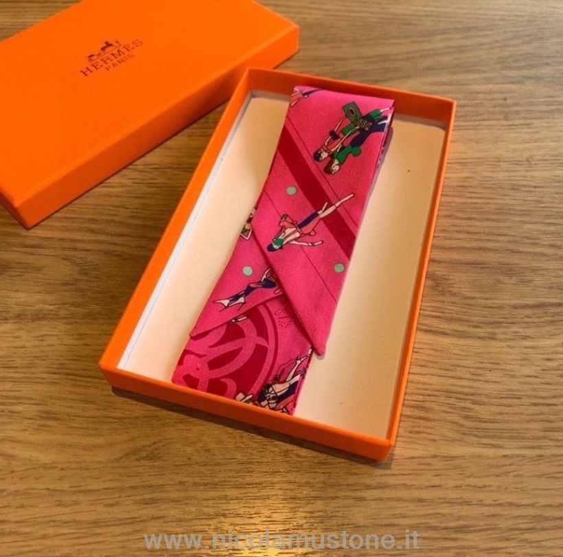 Sciarpa In Twilly Con Figura Di Signora Hermes Di Qualità Originale 90cm Collezione Autunno/inverno 2020 Rosa
