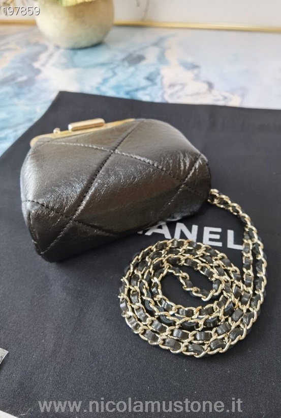 Borsa Chanel Kiss Lock Di Qualità Originale 12cm Hardware Oro Cruise 2021 Collezione Stagionale Nera