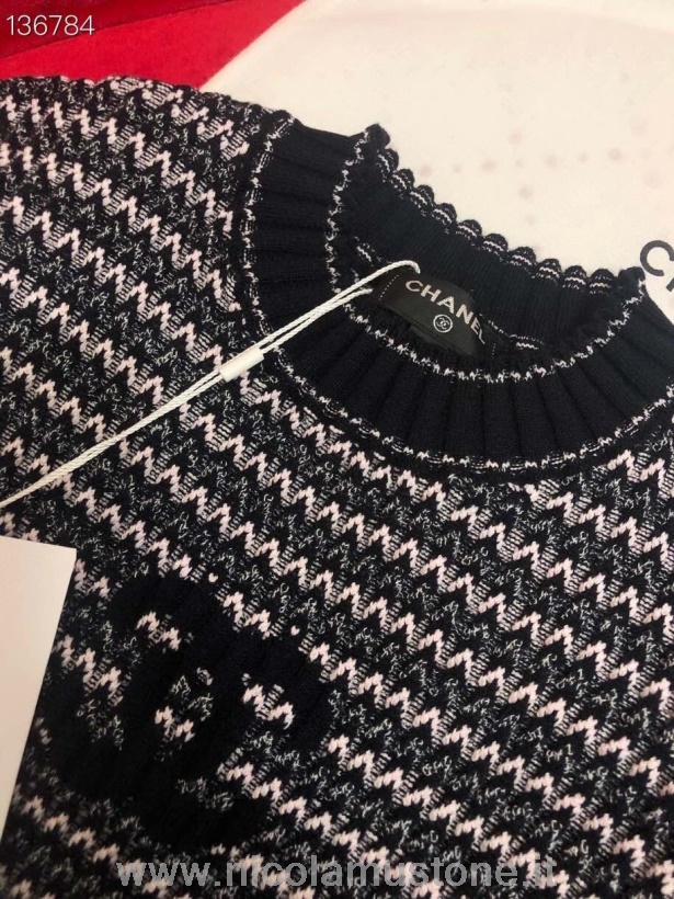 Qualità Originale Chanel Cc Logo Vestito In Maglia Collezione Autunno/inverno 2020 Nero