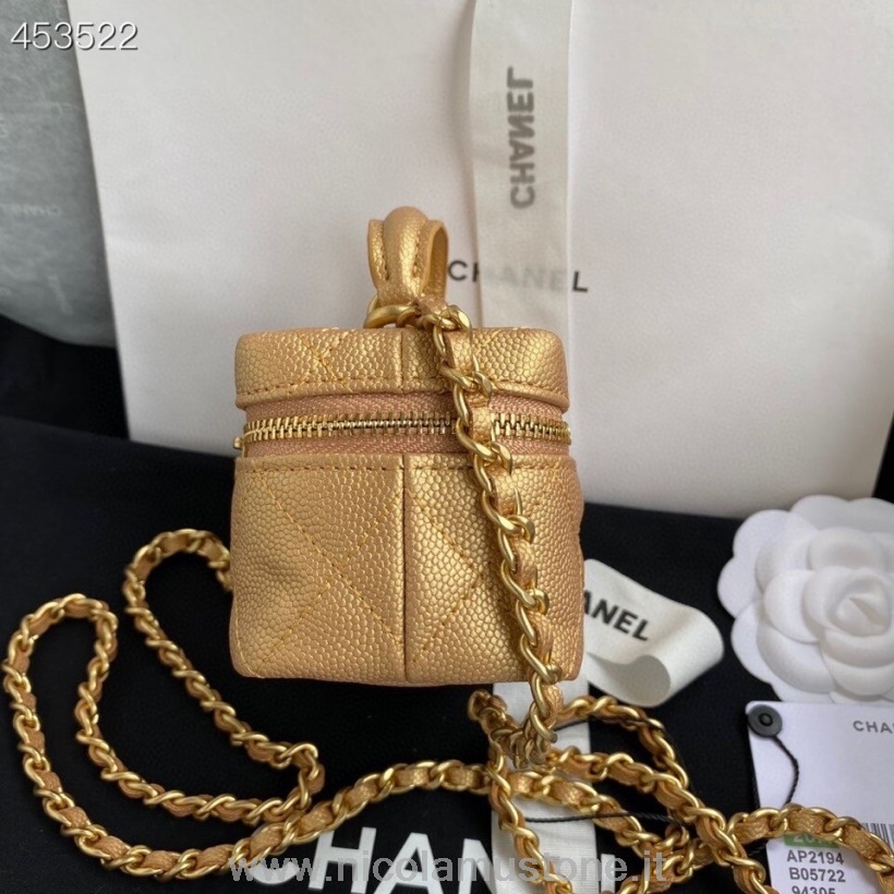 Borsa Da Toeletta In Miniatura Chanel Di Qualità Originale 14 Cm Ap2194 Pelle Grana Hardware Oro Collezione Primavera/estate 2021 Oro