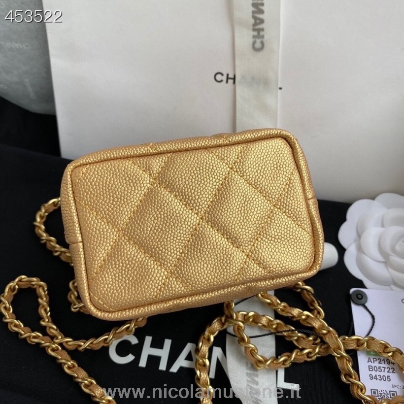 Borsa Da Toeletta In Miniatura Chanel Di Qualità Originale 14 Cm Ap2194 Pelle Grana Hardware Oro Collezione Primavera/estate 2021 Oro