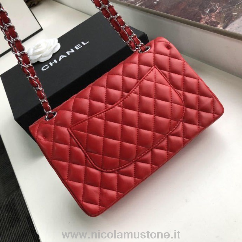 Qualità Originale Chanel Borsa Classica Con Patta 25 Cm Hardware Argento Pelle Di Agnello Collezione Primavera/estate 2020 Rosso