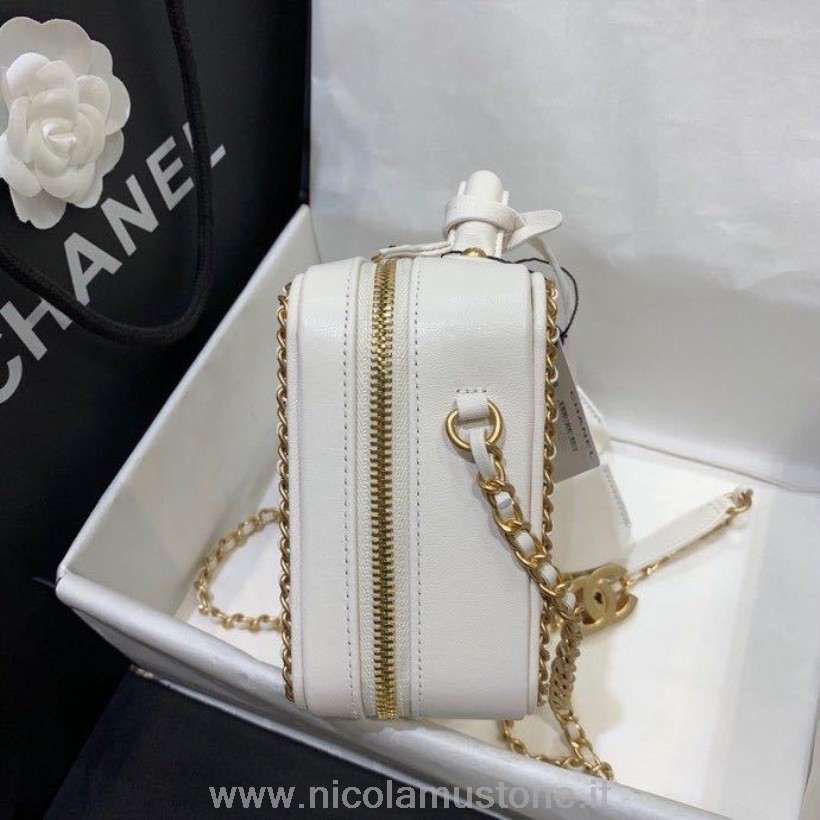 Qualità Originale Chanel Cc Intrecciata Filigrana Vanity Case Borsa Hardware Oro Pelle Caviale Primavera/estate 2020 Collezione Act 1 Bianco