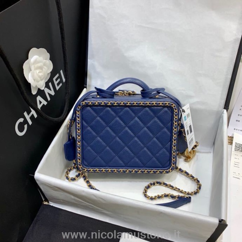 Qualità Originale Chanel Cc Intrecciata Filigrana Vanity Case Borsa Hardware Oro Pelle Caviale Primavera/estate 2020 Collezione Act 1 Blu Navy