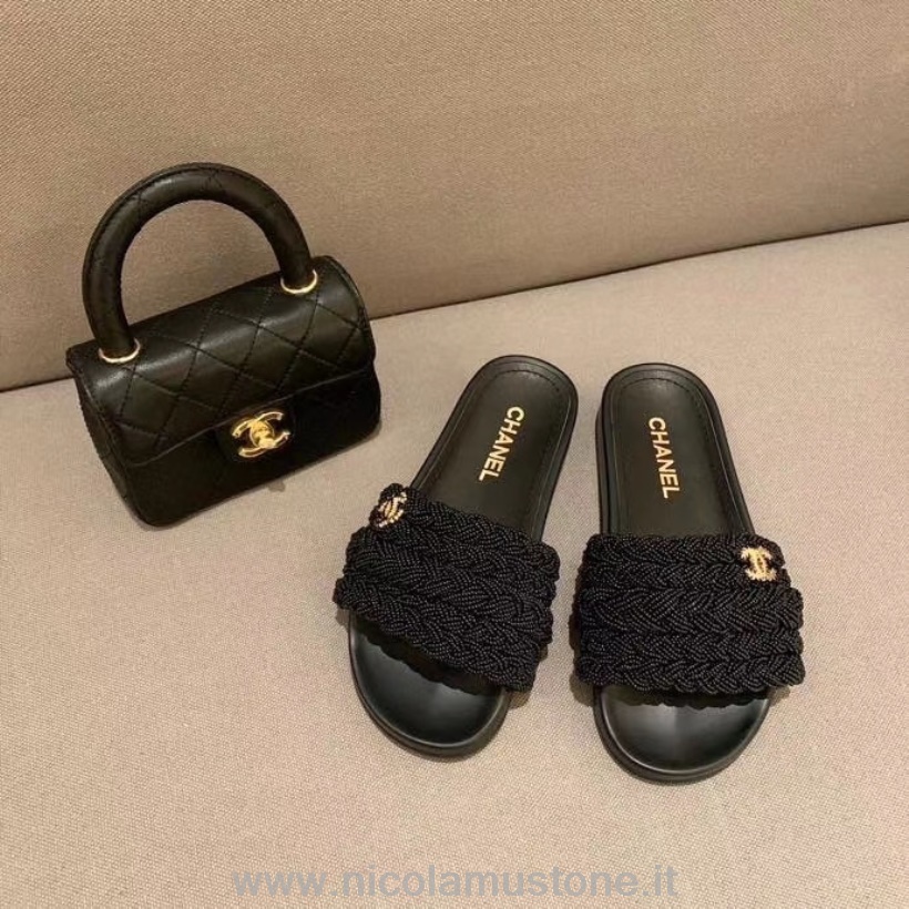 Qualità Originale Chanel Sandali Con Perline Impreziositi Da Perline Pelle Di Vitello Collezione Primavera/estate 2020 Nero