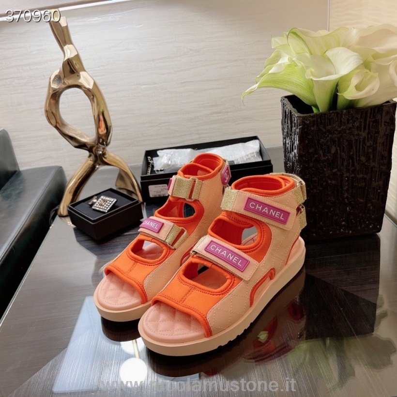 Qualità Originale Chanel Sandali Gladiatore Cinturino In Velcro Pelle Di Agnello Collezione Primavera/estate 2021 Rosa/rosso/beige