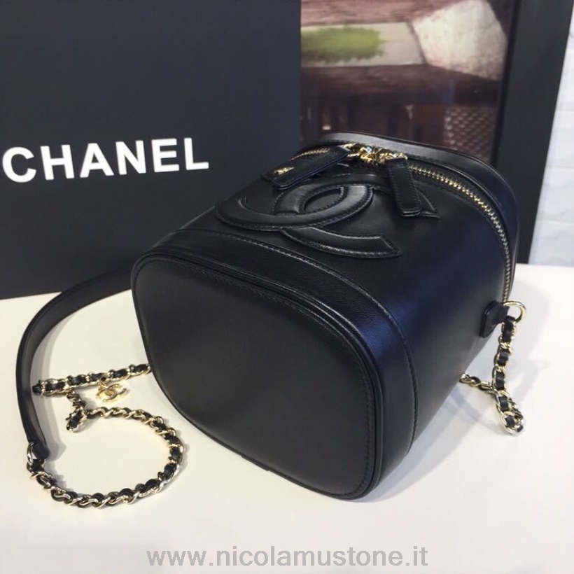 Qualità Originale Chanel Vanity Case Borsa 16cm Pelle Di Agnello Hardware Oro Collezione Primavera/estate 2019 Nero