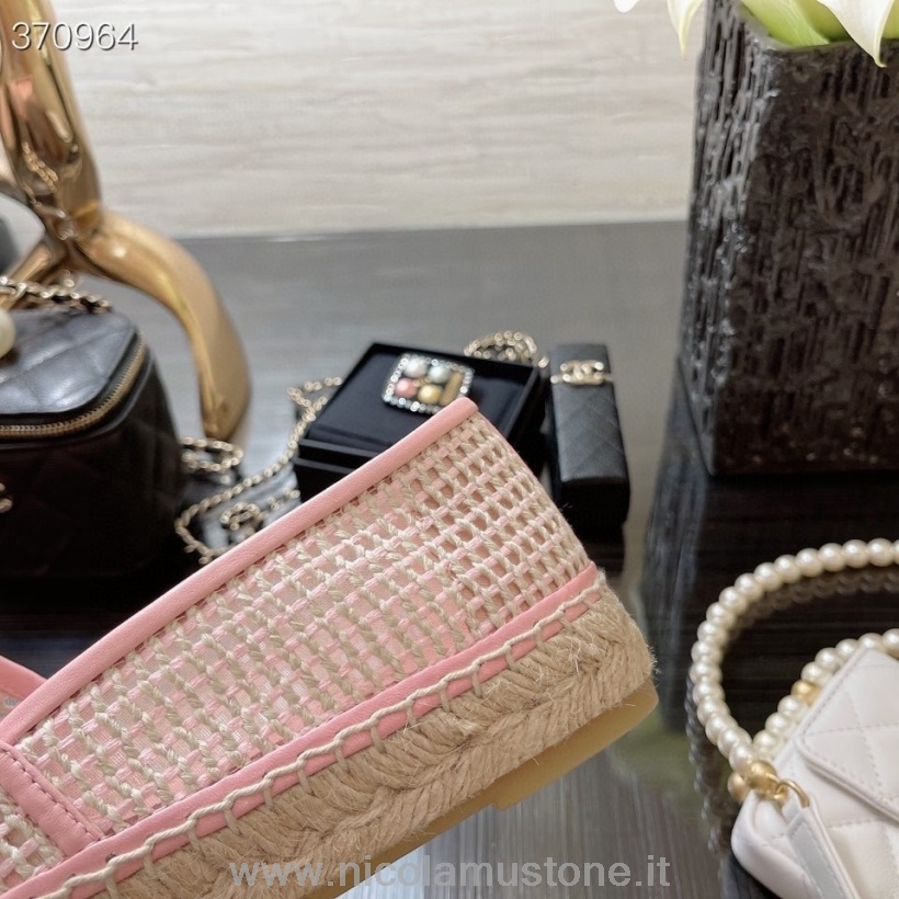 Qualità Originale Espadrillas Chanel Rattan In Pelle Di Agnello Collezione Primavera/estate 2021 Rosa Chiaro