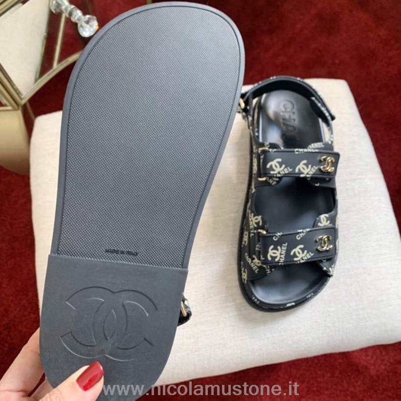 Sandali Chanel In Pvc Velcro Dad Di Qualità Originale Collezione Primavera/estate 2020 Nero/oro