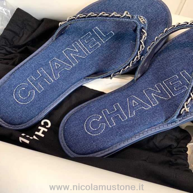 Sandali In Pvc Perizoma Catena Intrecciata Denim Chanel Di Qualità Originale Collezione Primavera/estate 2020 Blu Scuro