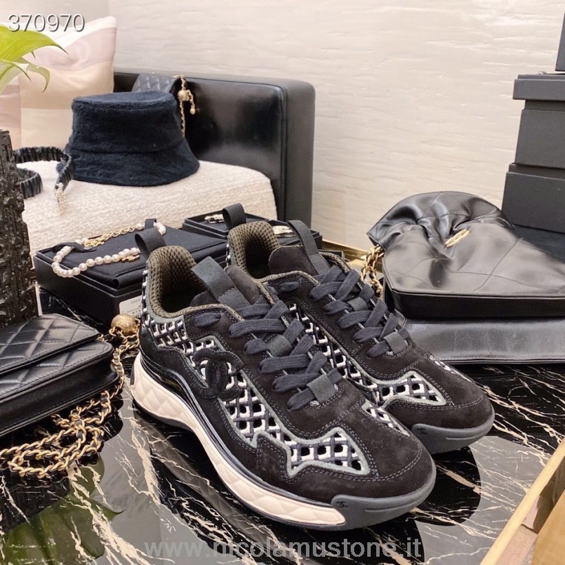 Sneakers Sneakers Chanel Ricamate Di Qualità Originale Camoscio/pelle Di Vitello Collezione Primavera/estate 2021 Nero/bianco