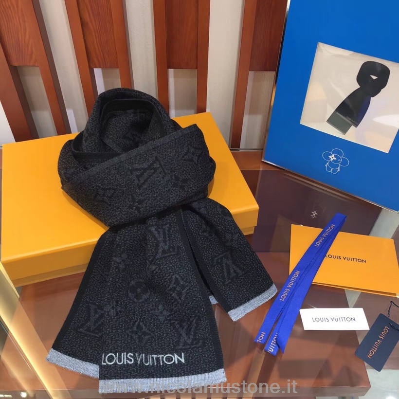 Qualità Originale Louis Vuitton My Monogram Eclipse Sciarpa Di Lana 180 Cm Collezione Autunno/inverno 2019 M73468 Nero