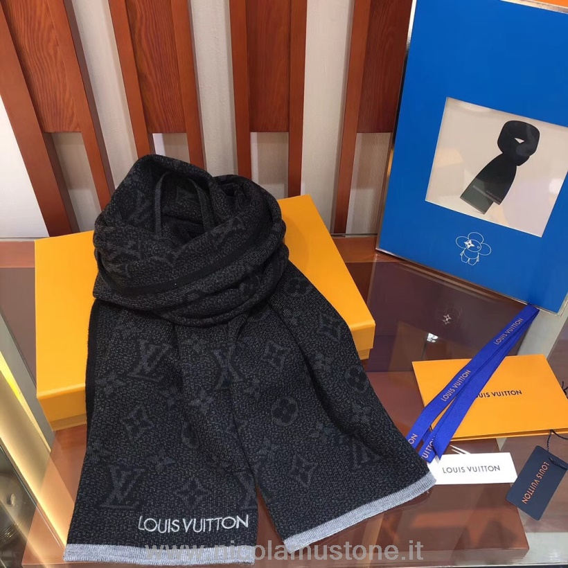 Qualità Originale Louis Vuitton My Monogram Eclipse Sciarpa Di Lana 180 Cm Collezione Autunno/inverno 2019 M73468 Nero