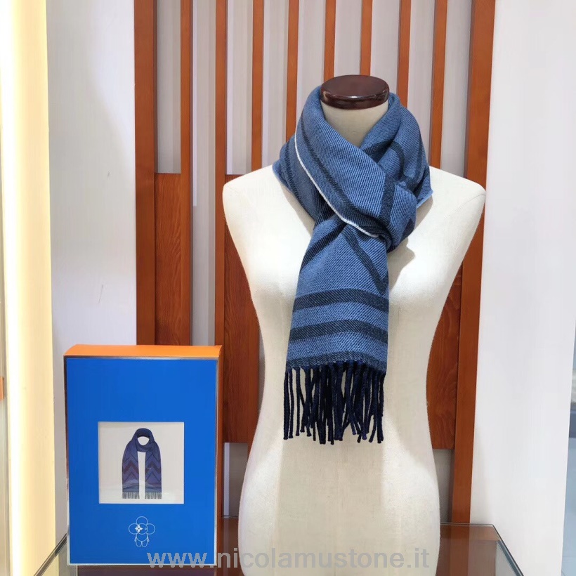 Qualità Originale Louis Vuitton Switch City Sciarpa Di Lana 190 Cm Collezione Autunno/inverno 2019 M70935 Blu Scuro/grigio/blu