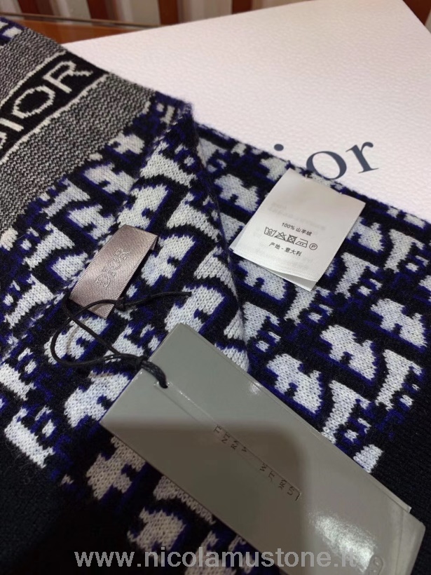 Sciarpa In Lana Obliqua Christian Dior Di Qualità Originale 200cm Collezione Autunno/inverno 2019 Blu