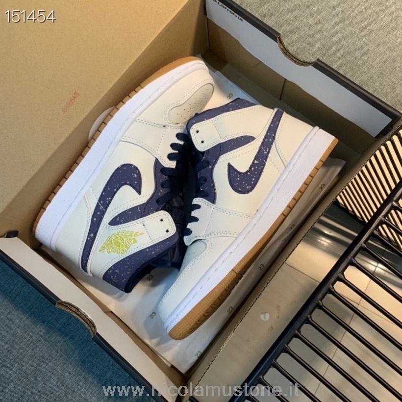Qualità Originale Nike Air Jordan 1 Retro Aj1 Bannato Gs Mens Sneakers Off White/blu