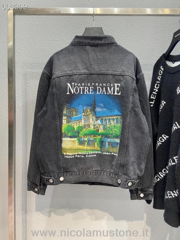 Giacca Di Jeans Oversize Balenciaga Notre Dame Di Qualità Originale Collezione Primavera/estate 2022 Nera