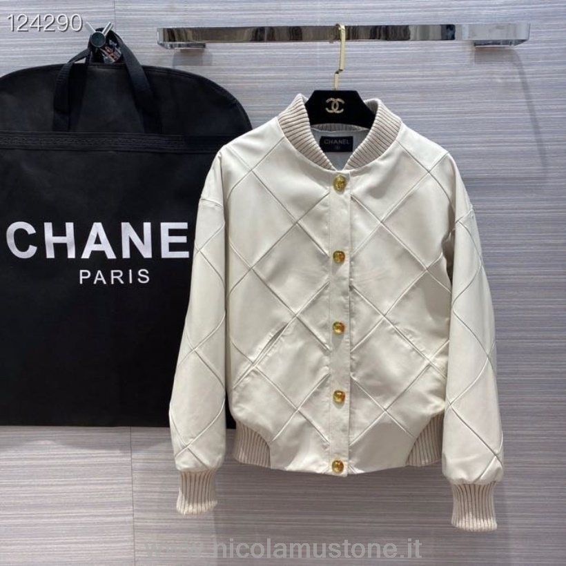 Qualità Originale Cappotto Bomber Oversize Trapuntato Chanel Pelle Montone Collezione Autunno/inverno 2020 Bianco