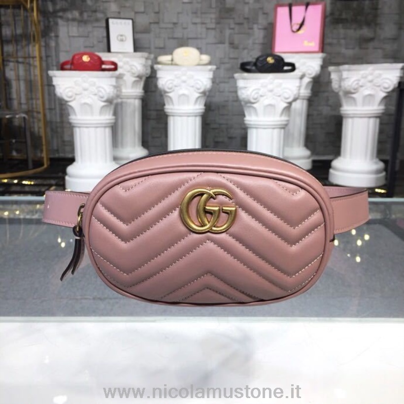 Qualità Originale Gucci Gg Marmont Matelasse Marsupio Marsupio 18cm 476434 Pelle Vitello Collezione Primavera/estate 2018 Rosa Cipria