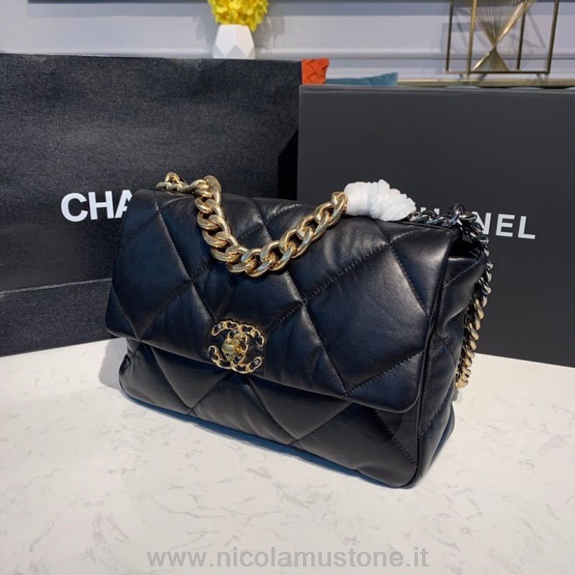 Qualità Originale Chanel 19 Borsa Con Patta 30cm Pelle Di Capra Autunno/inverno 2019 Collezione Act 1 Nero