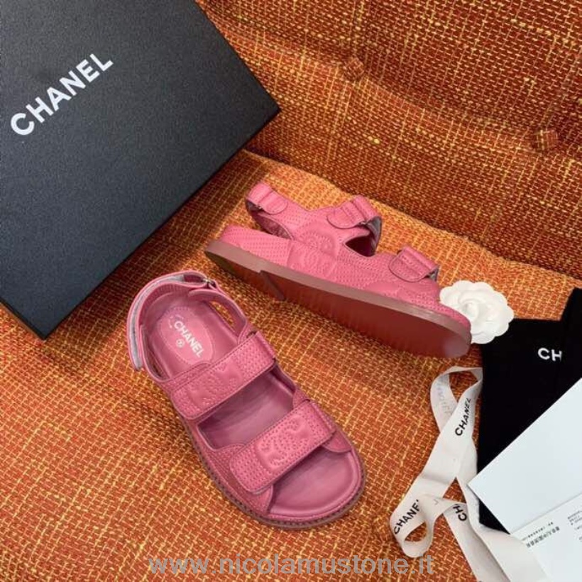 Qualità Originale Sandali Chanel Velcro Pelle Agnello Collezione Primavera/estate 2020 Fucsia