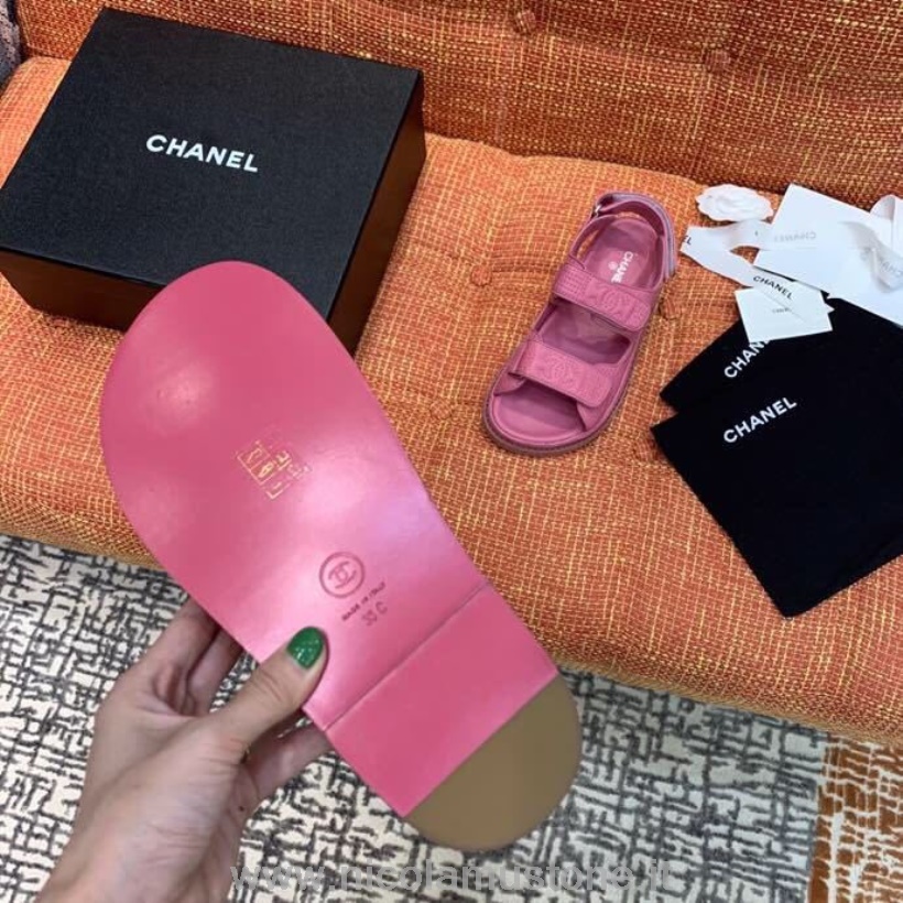 Qualità Originale Sandali Chanel Velcro Pelle Agnello Collezione Primavera/estate 2020 Fucsia
