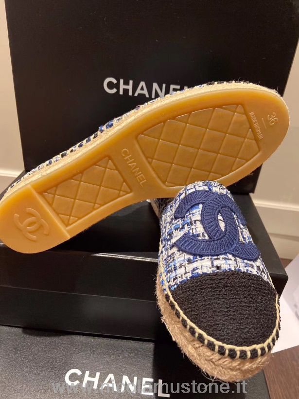 Qualità Originale Chanel Espadrillas In Tweed/gros-grain Pelle Di Agnello Collezione Primavera/estate 2020 Blu Navy/nero