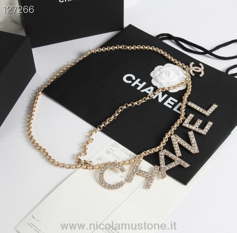 Qualità Originale Chanel Logo Impreziosito Cintura In Vita Di Cristallo 180 Cm Hardware Oro Collezione Autunno/inverno 2020 Oro