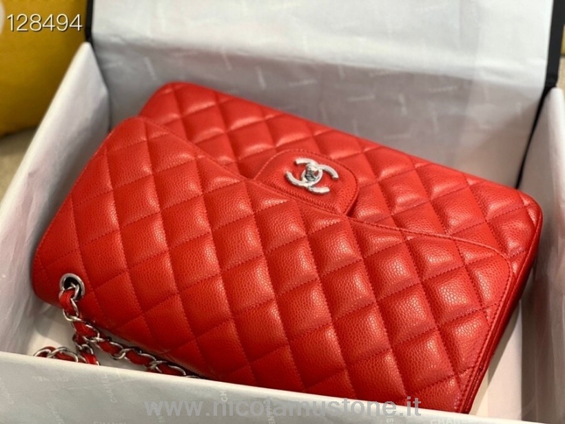 Qualità Originale Chanel Classica Borsa Jumbo Con Patta 58600 30 Cm Hardware Argento Pelle Di Agnello Collezione Autunno/inverno 2020 Rosso
