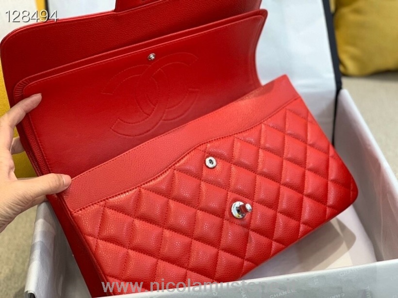 Qualità Originale Chanel Classica Borsa Jumbo Con Patta 58600 30 Cm Hardware Argento Pelle Di Agnello Collezione Autunno/inverno 2020 Rosso