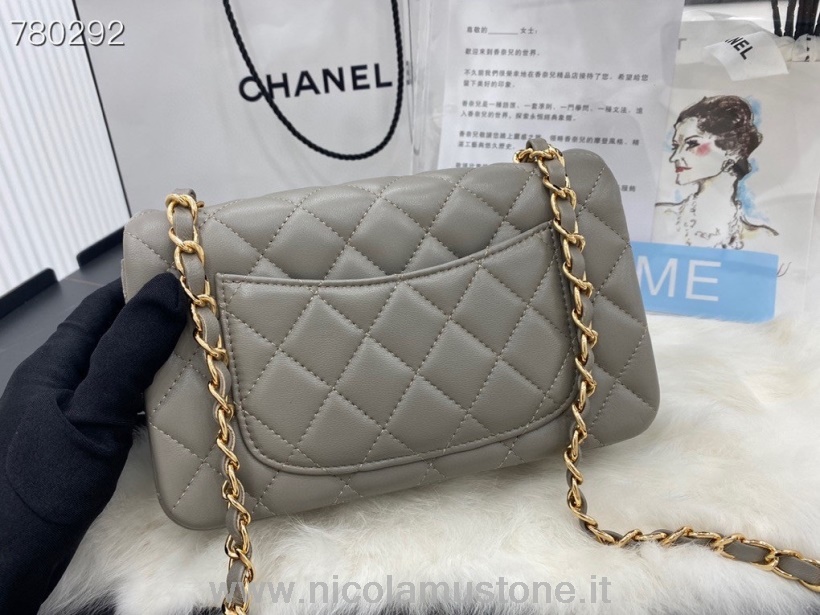 Originální Kvalitní Chanel Mini Kabelka S Klopou 20cm As1116 Zlatý Hardware Jehněčí Kůže Kolekce Podzim/zima 2021 šedá