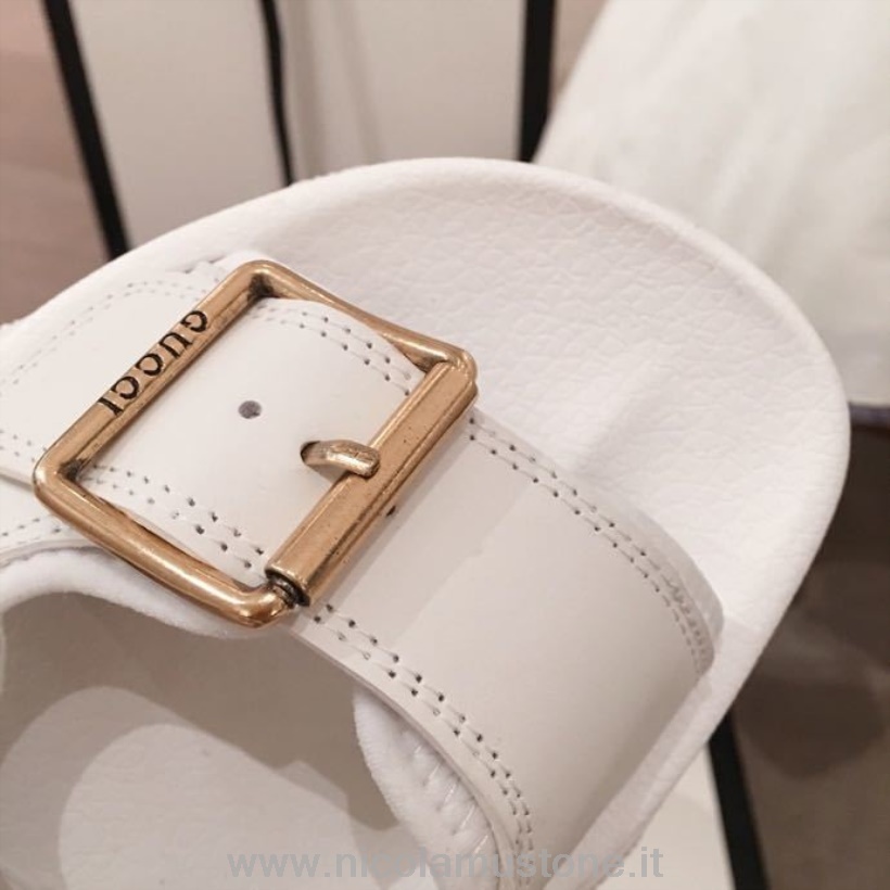 Originální Kvalita Gucci Aguru Otevřené Sandály Se 2 Přezkami Teletina Kůže Kolekce Jaro/léto 2020 Bílá