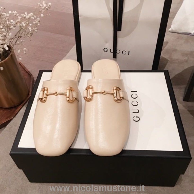 Originální Kvalitní Gucci Pericle Horsebit Pantofle Teletina Kůže Jaro/léto 2020 Kolekce Krémová