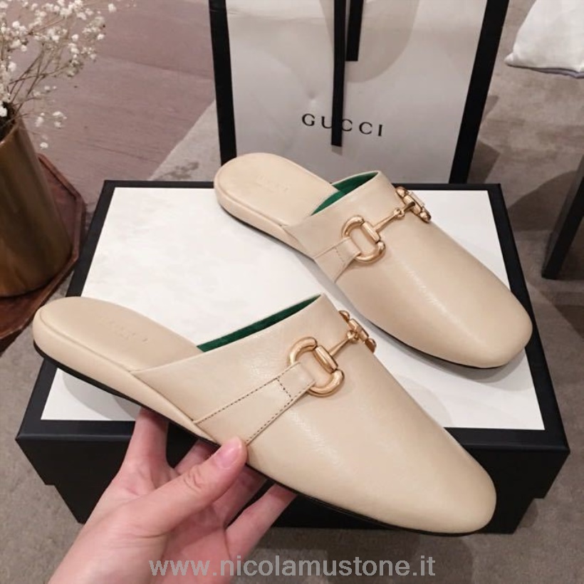 Originální Kvalitní Gucci Pericle Horsebit Pantofle Teletina Kůže Jaro/léto 2020 Kolekce Krémová