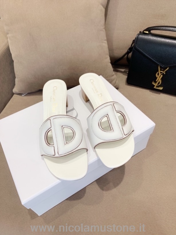 Originální Kvalita Christian Dior Cd Logo Mules Teletina Kůže Kolekce Jaro/léto 2020 Bílá