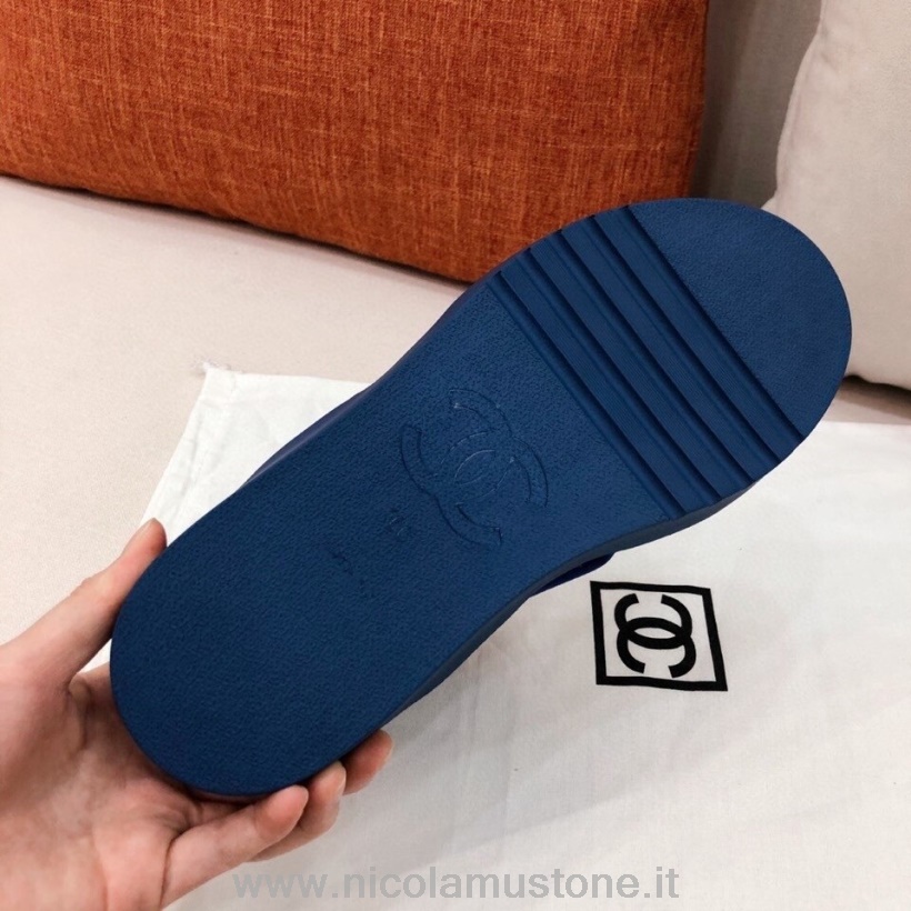 Originální Kvalitní Chanel Pásek Na Suchý Zip Gladiátor Sandály Jehněčí Kůže Kolekce Jaro/léto 2021 Modrá