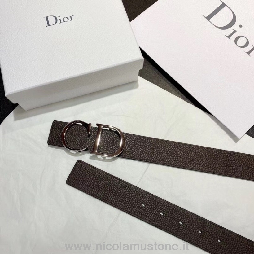 Originální Kvalitní Opasek Christian Dior 35 Cm Stříbrný Hardware Zrnité Telecí Kůže Kolekce Podzim/zima 2020 černá