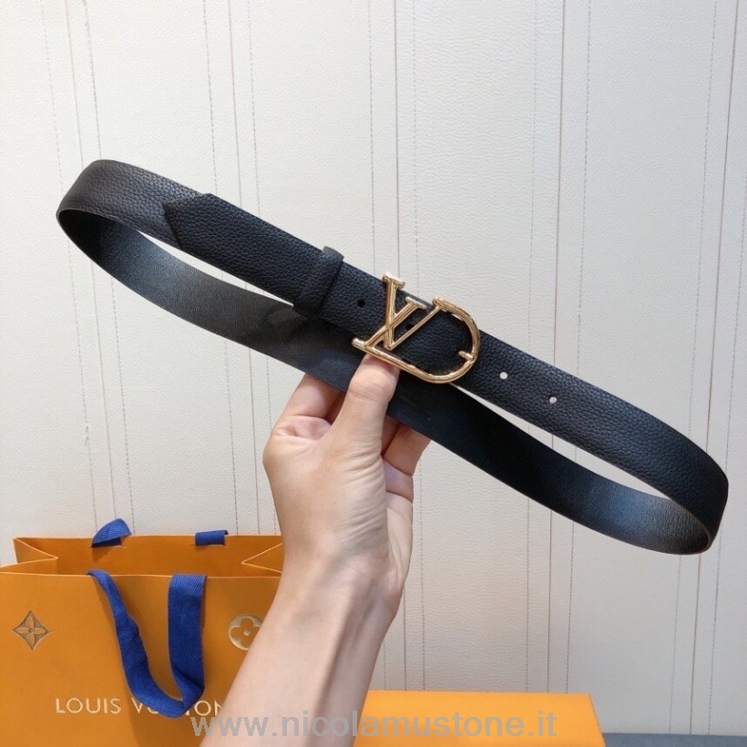 Originální Kvalitní Pásek Louis Vuitton 3cm Zlaté Kování Zrnité Telecí Kůže Kolekce Podzim/zima 2020 černá