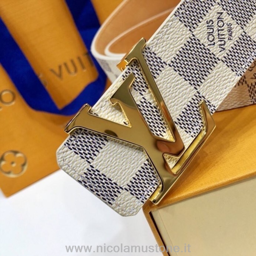 Originální Kvalita Louis Vuitton 4cm Pásek Zlatý Hardware Damier Azur Plátno Kolekce Podzim/zima 2020 Bílá