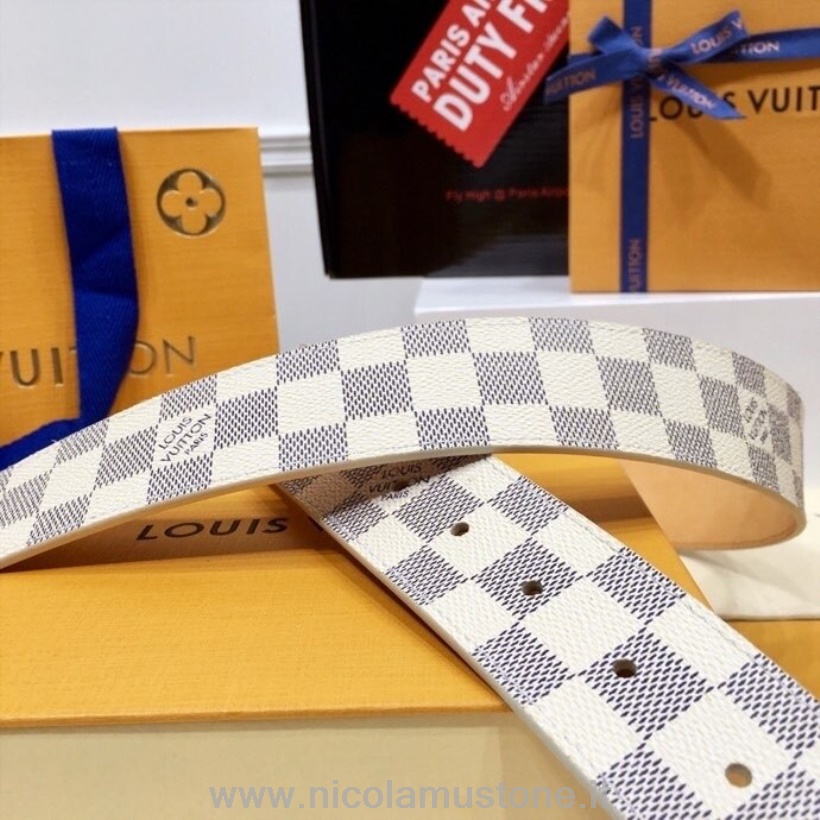 Originální Kvalita Louis Vuitton 4cm Pásek Zlatý Hardware Damier Azur Plátno Kolekce Podzim/zima 2020 Bílá