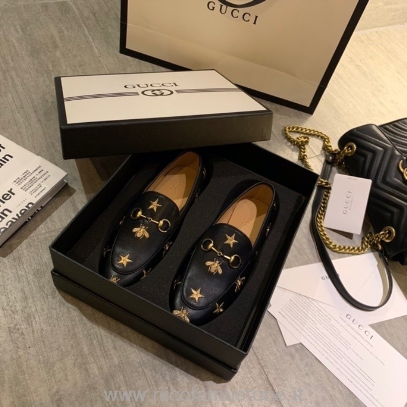 Originální Kvalitní Gucci Bee Star Brixton Mokasíny Teletina Kůže Jaro/léto 2020 Kolekce černá