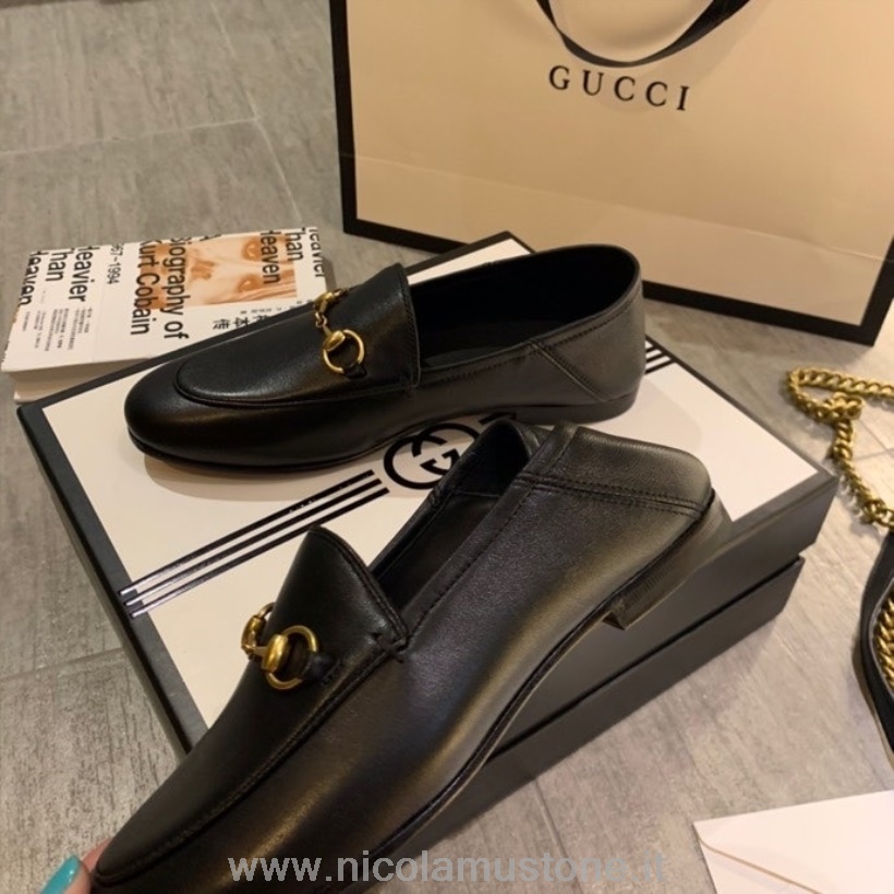 Originální Kvalitní Gucci Brixton Skládací Mokasíny Teletina Kůže Kolekce Jaro/léto 2020 černá