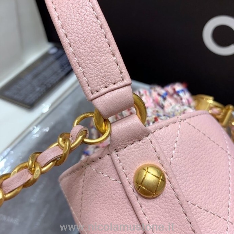 Originální Kvalitní Kabelka Chanel 18cm As1478 Tvíd/telecí Kůže Zlatá Kování Kolekce Podzim/zima 2020 Růžová