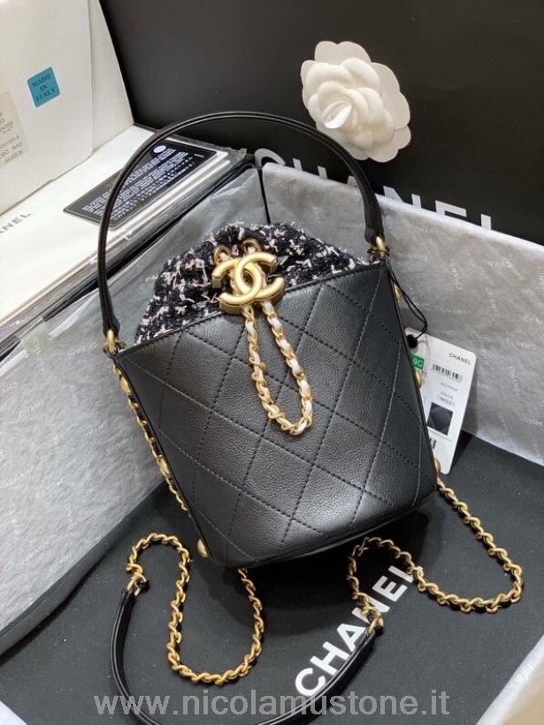 Originální Kvalitní Kabelka Chanel Bucket Bag 18cm As1478 Tvíd/telecí Kůže Zlaté Hardware Kolekce Podzim/zima 2020 černá