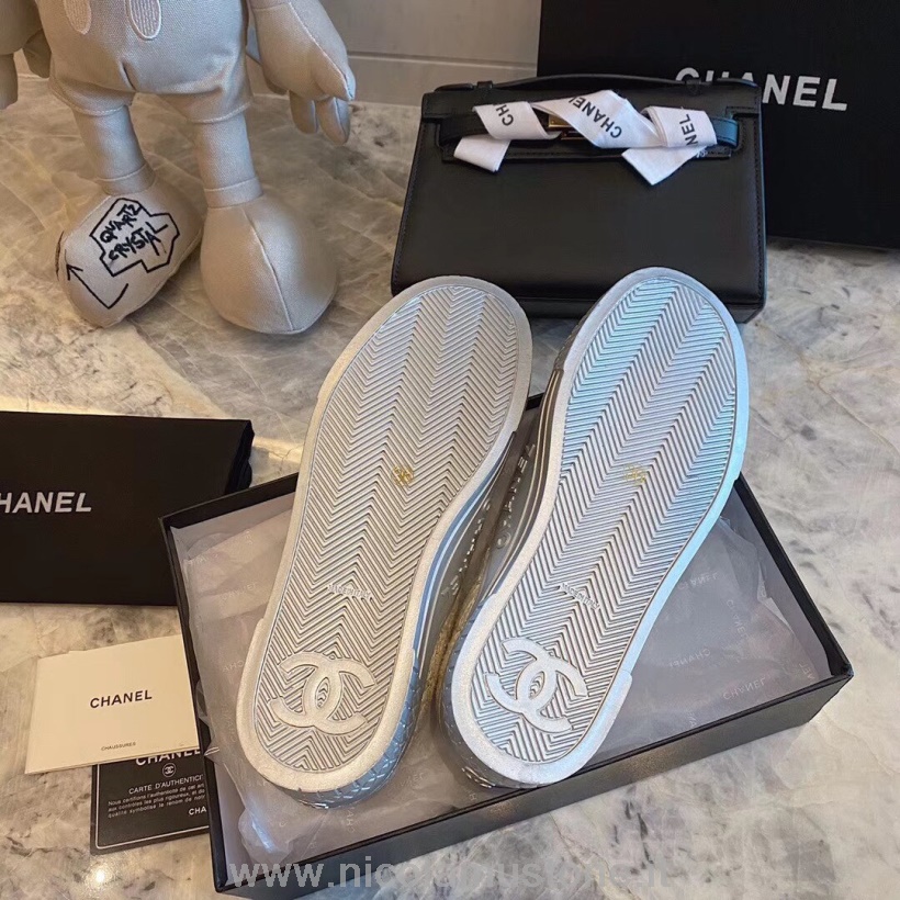 Originální Kvalitní Chanel Tvídové Vyšívané Tenisky Teletina Kůže Jaro/léto 2020 Akt 1 Kolekce Béžová