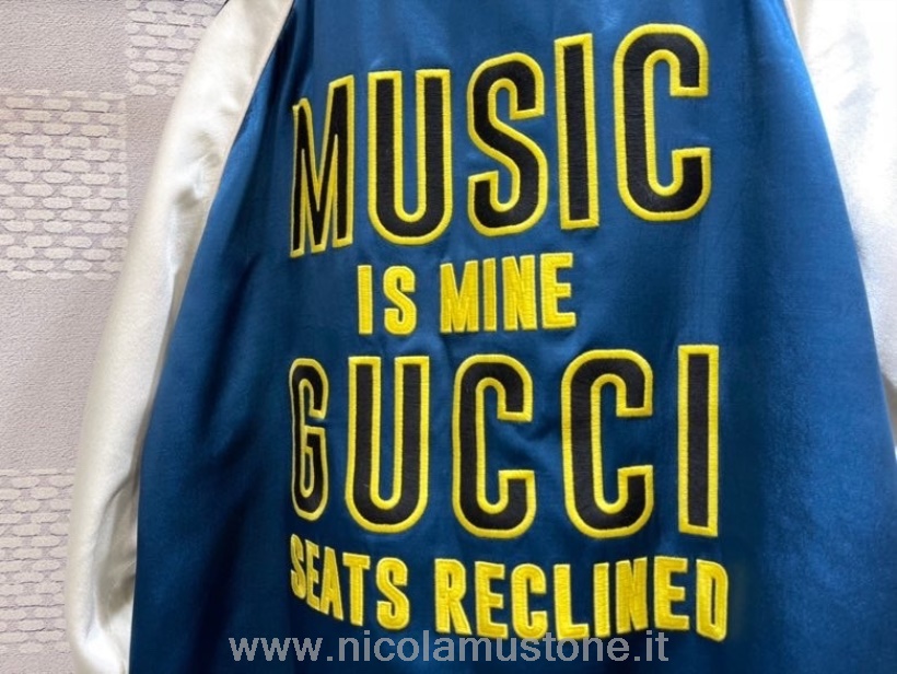 Originální Kvalita Gucci Music Is Mine 100 Duchesse Pánská Bunda Kolekce Podzim/zima 2021 Modrá/bílá
