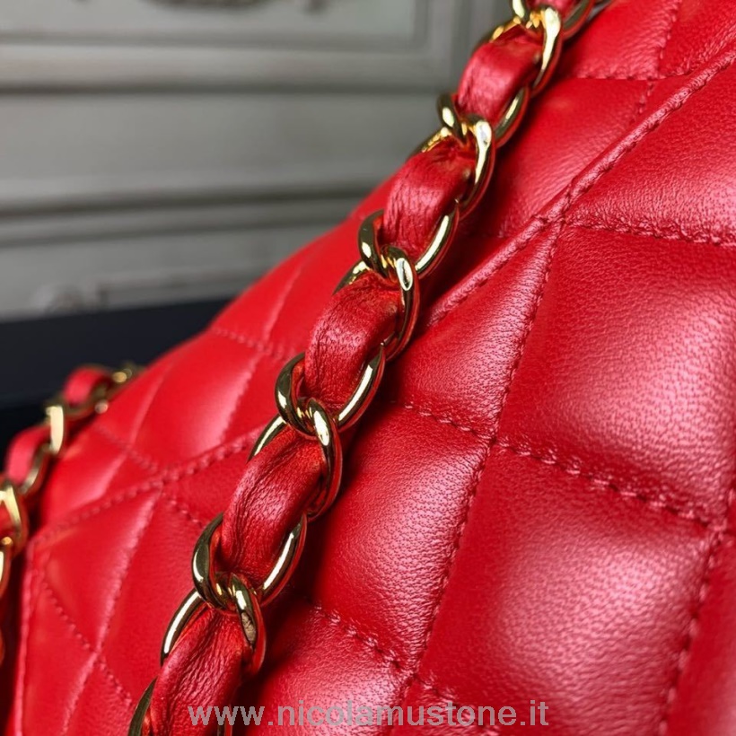 Originální Kvalitní Chanel Mini Klapka 20cm Jehněčí Kůže Zlaté Kování Jaro/léto 2020 Akt 1 Kolekce červená