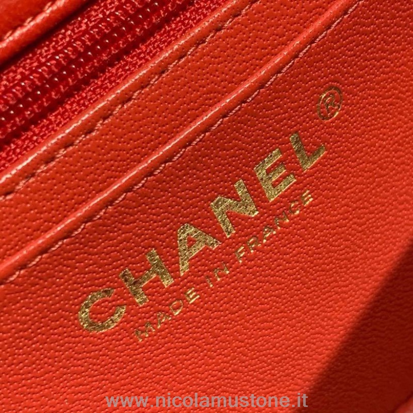 Originální Kvalitní Chanel Mini Klapka 20cm Jehněčí Kůže Zlaté Kování Jaro/léto 2020 Akt 1 Kolekce červená