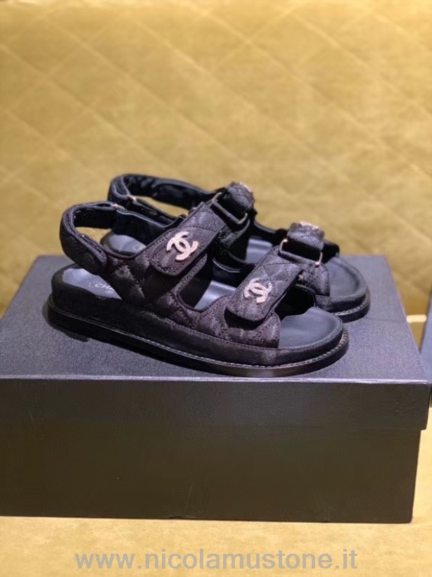 Originální Kvalitní Chanel Saténové Plážové Sandály Na Suchý Zip Teletina Kůže Jaro/léto 2020 Akt 2 Kolekce černá