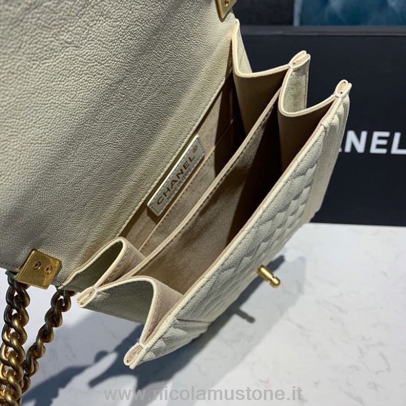 Originální Kvalitní Kabelka Chanel Chlapec Sever Jih 20cm Zlatý Hardware Kaviár Kůže Kolekce Jaro/léto 2020 Bílá